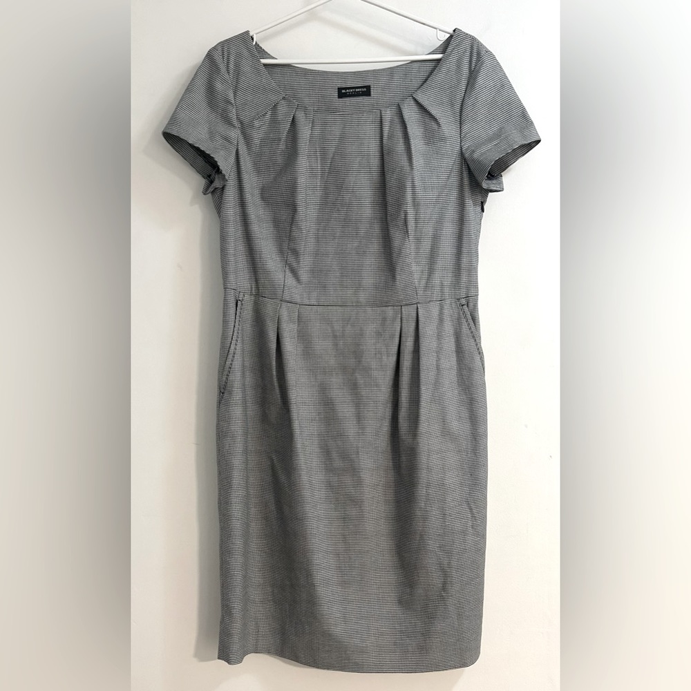 A-line midi cotton black and white houndstooth dress with detail